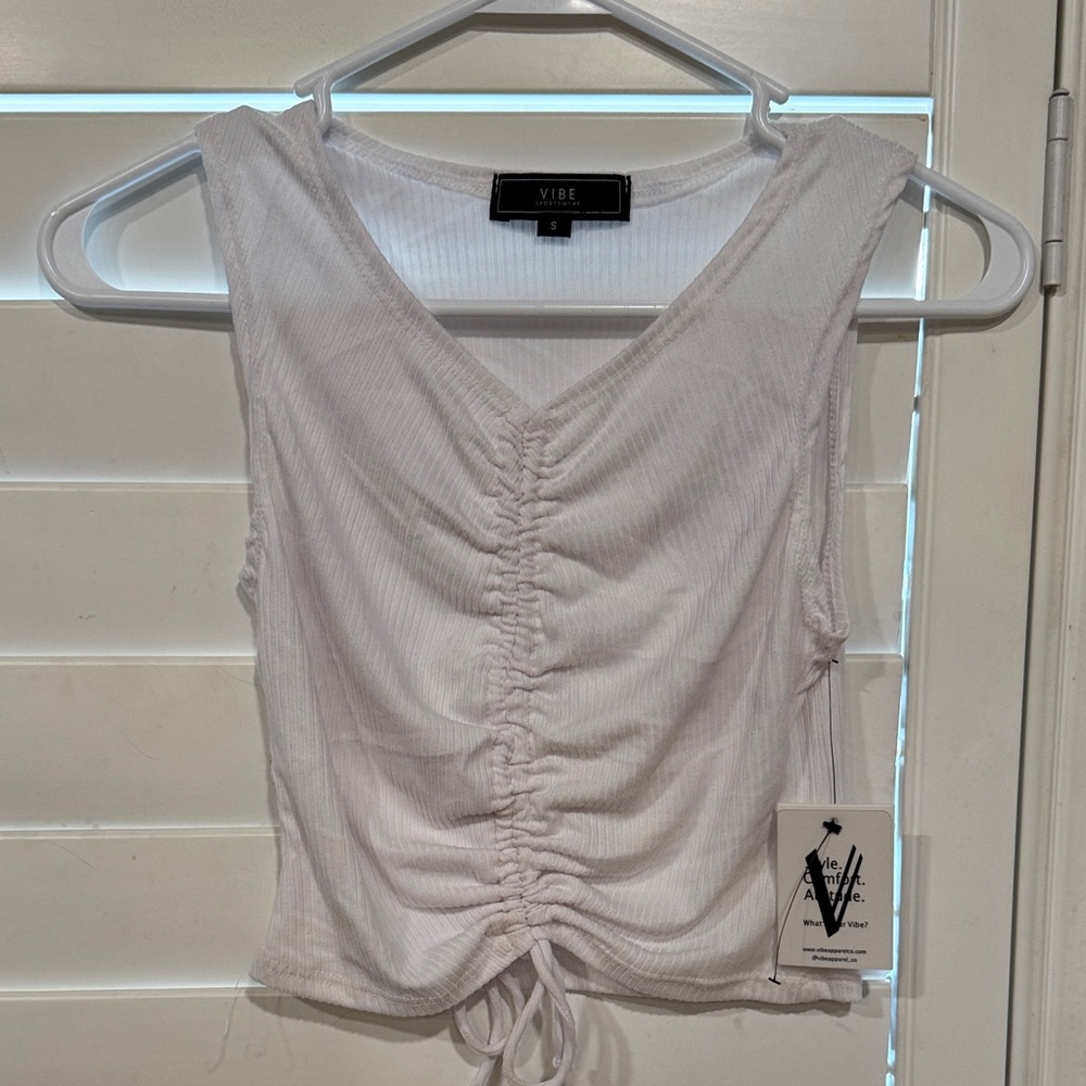 Vibe White Ruched Tank Top
